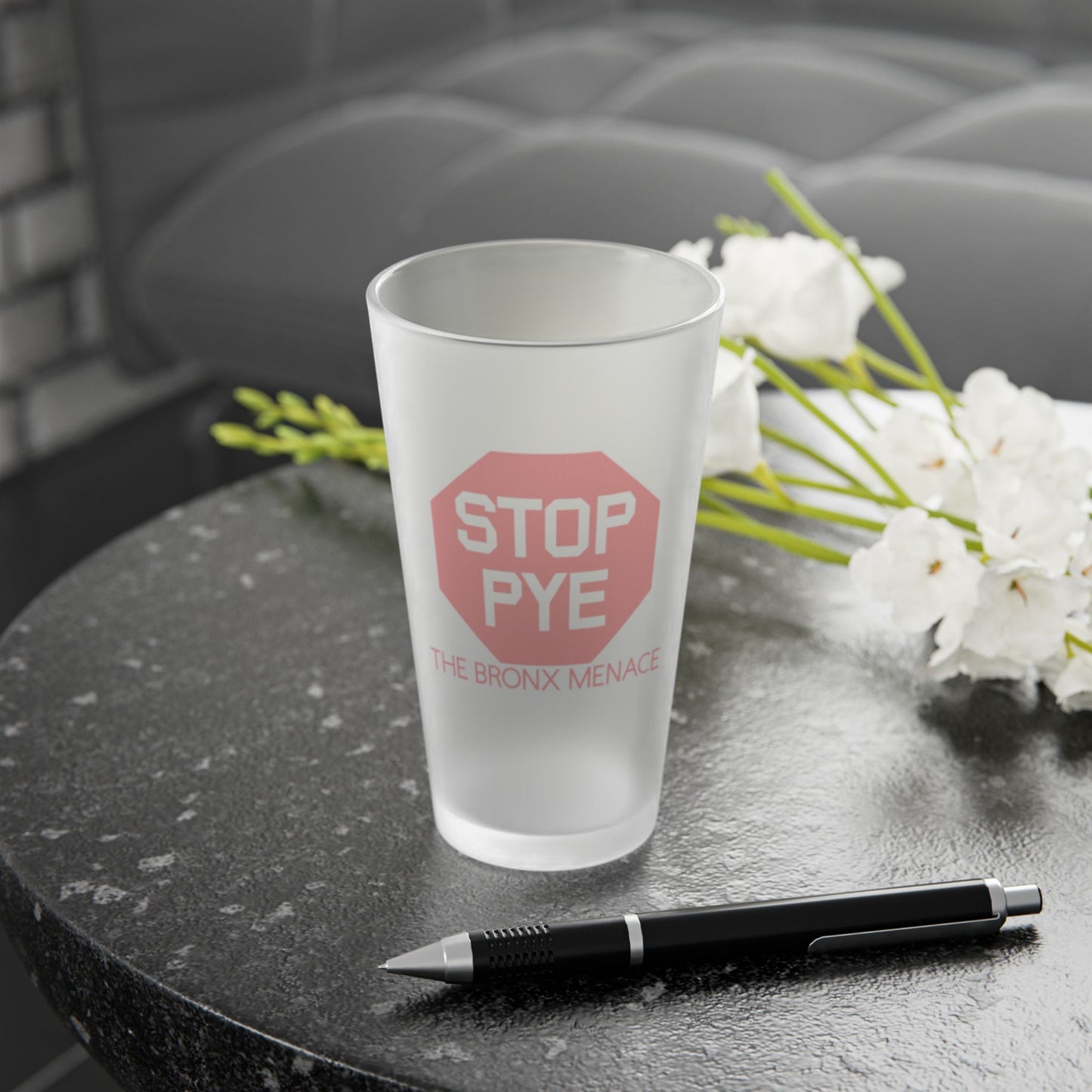 Stop Pye The Bronx Menace 16oz Frosted Pint Glass
